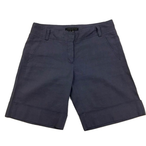 THEORY Gray Linen Blend Bermuda Shorts - Picture 1 of 4